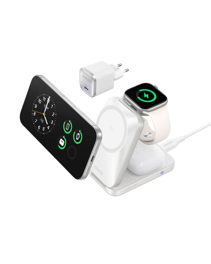 Anker Prime 3-in-1 Ladestation, AirCool kabelloses Ladegerät, 25W Qi2.2-Zertifiziert, kompakt & falt
