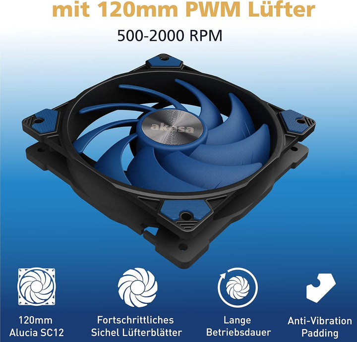Akasa Alucia H4, CPU Kühler mit 120mm PWM Lüfter, 4 Kupfer Heatpipes Prozessorlüfter, 185W TDP, inkl