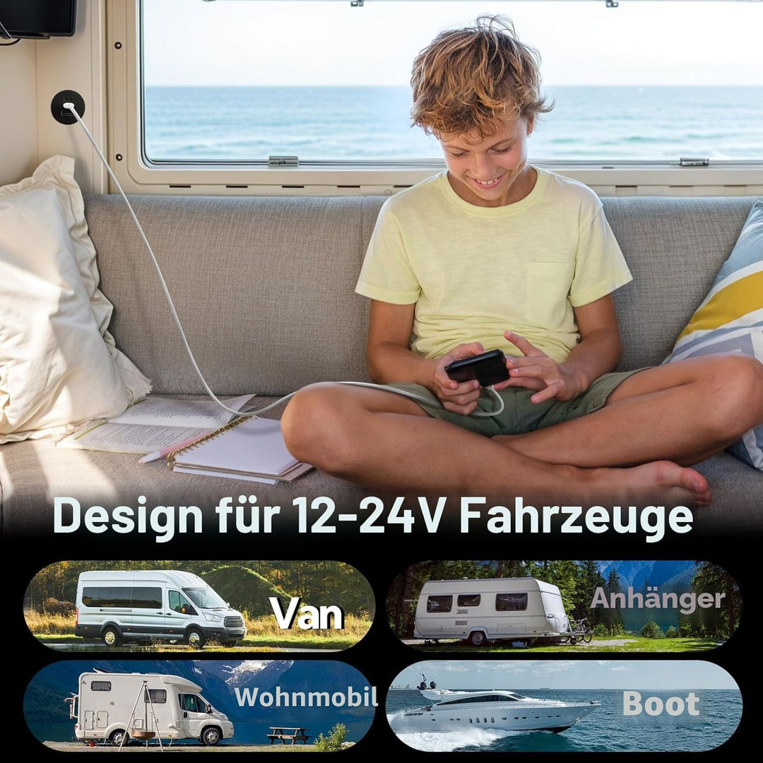 acegoo USB C Steckdose 12V Aluminium, Dual Typ C PD 20W &amp; QC 18W | KFZ 12 Volt Buchse Dose Einbau Ad