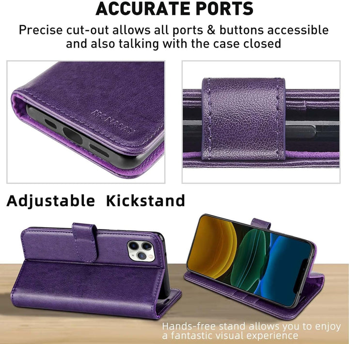 MONASAY iPhone 12 Pro Max Handyhülle 6.7 Zoll, [Schutzfolie][Kartenfach][Standfunktion][Magnet][RFID