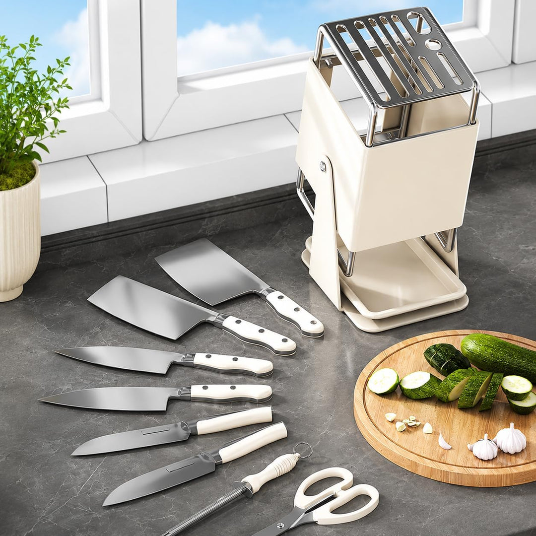 Messerblock Ohne Messer, Messerhalter Drehbar 30°, Knife Block für 10 Messer, mit Auffangschale, für