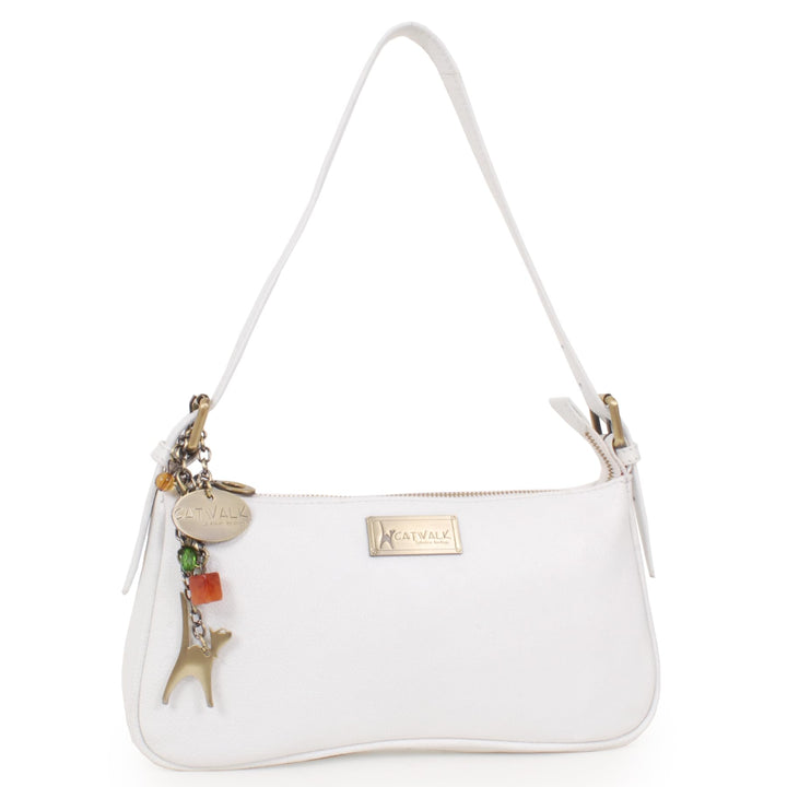 Catwalk Collection Handbags - Klein Damen Schultertasche - Henkeltasche - Leder mit Krokodilprägung