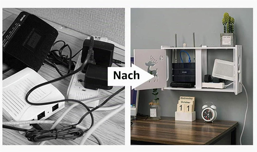 MNBVH Wand Router Aufbewahrungsbox Weiss WLAN Box Router Regal TV Kabel Verstecken Box Router Kabel