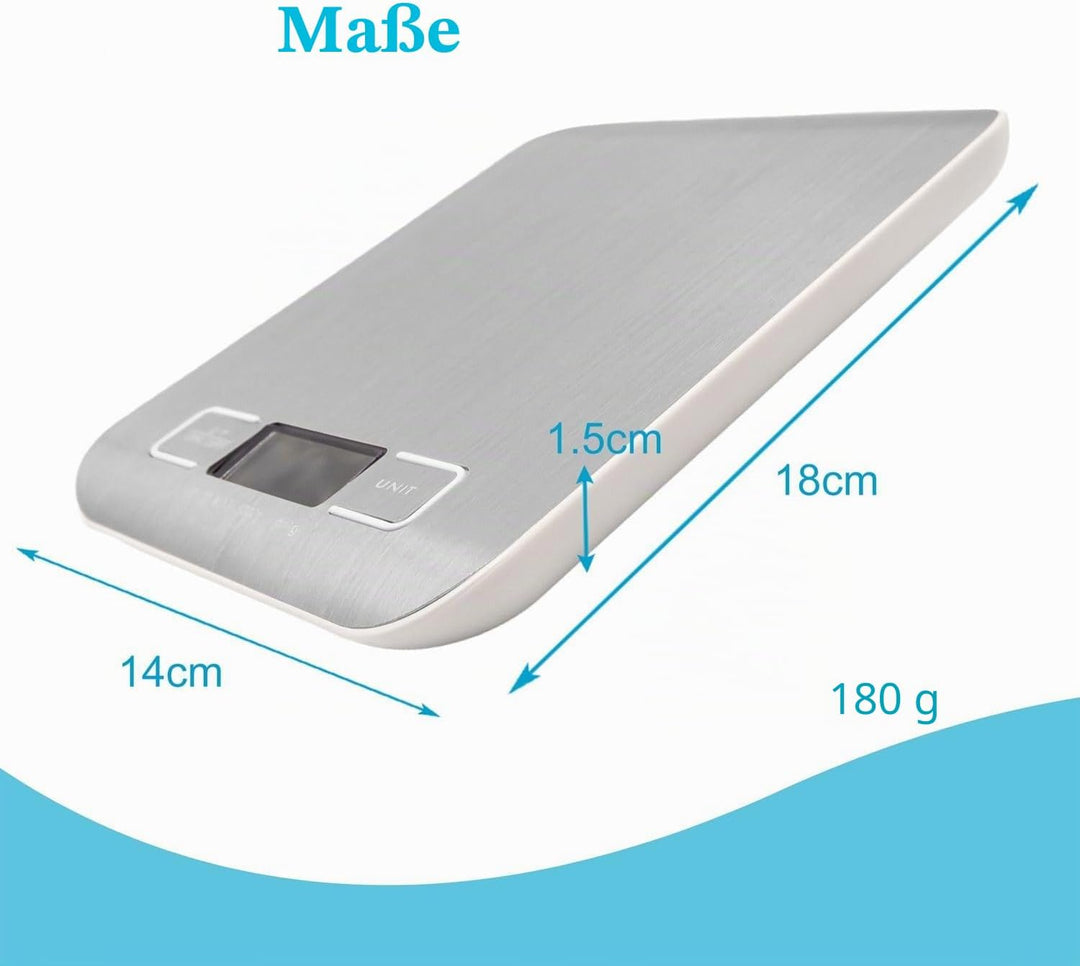 Intirilife Digitale Küchenwaage 5 kg -Silber- Wiederaufladbar per USB & Batteriebetrieb- Elektronisc