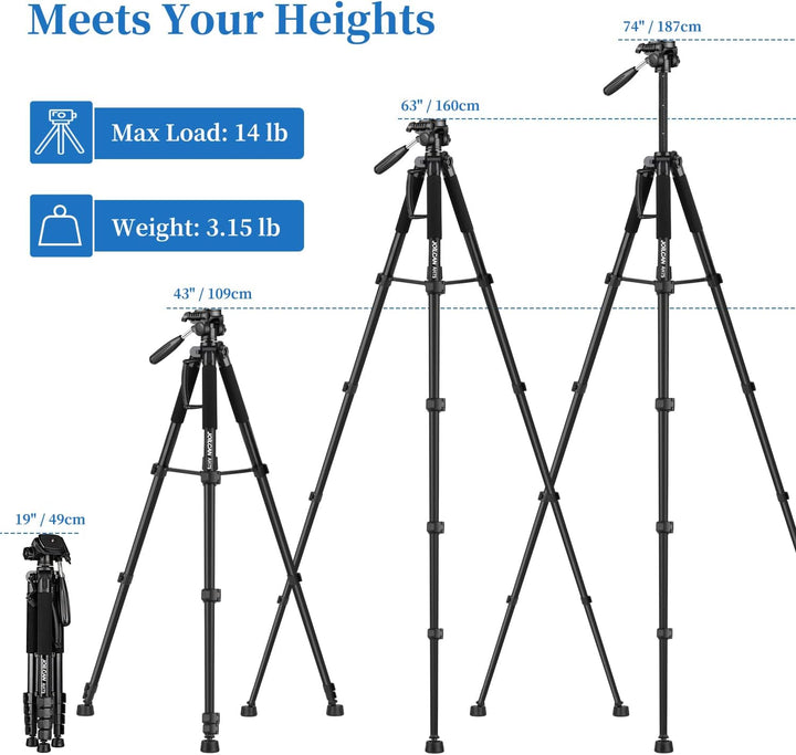 JOILCAN Kamera Stativ, 187cm Aluminium Leichte Dreibeinstativ für Canon Nikon DSLR mit Abnehmbar 3-W