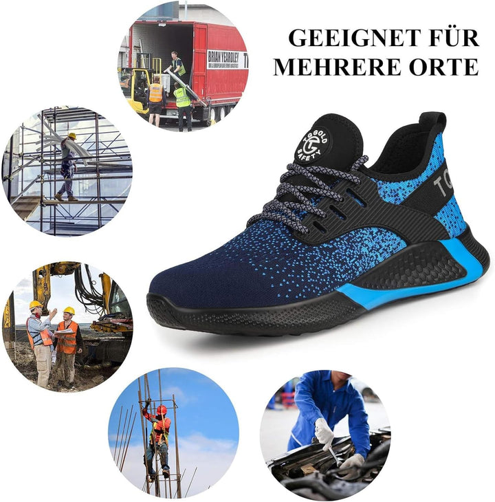 AONETIGER Sicherheitsschuhe Herren Damen Leicht Arbeitsschuhe Stahlkappe Sportlich Schutzschuhe Atmu