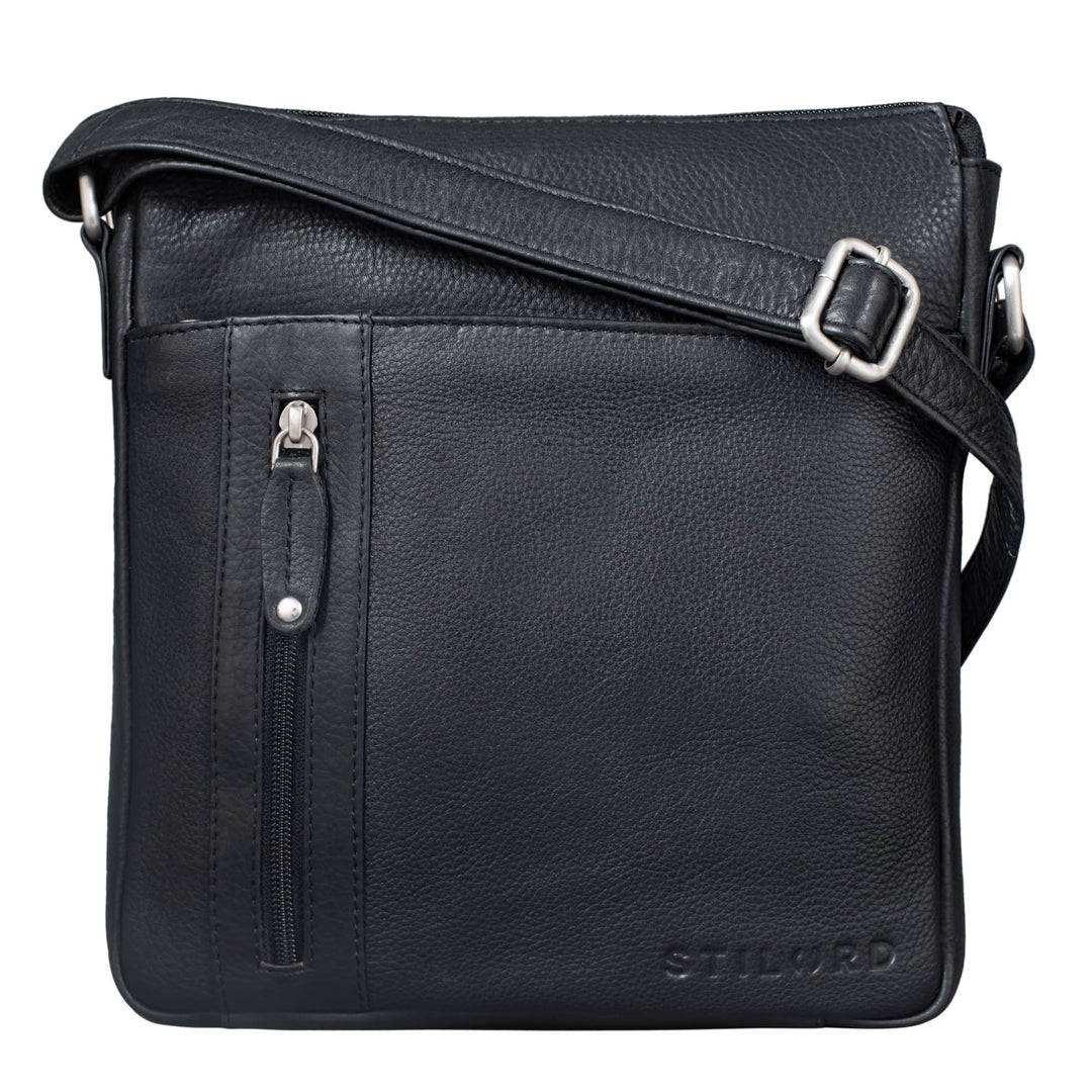 STILORD 'Brady' Messenger Bag Leder Schwarz klein Umhängetasche Schultertasche für iPad 10,1 Zoll Ta