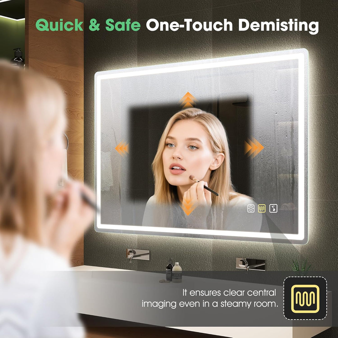 S'bagno Bluetooth-Badspiegel-mit-Beleuchtung-100x70cm, LED-Badezimmerspiegel mit Entfoggen, 3000K-65