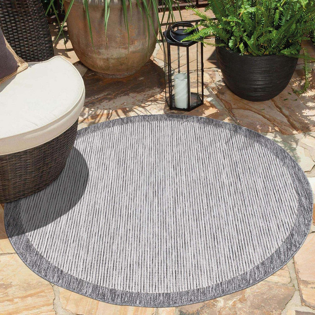 carpet city Outdoor-Teppich Wetterfest Balkon Terrassen - Grau in 160x160 cm Rund - Deko Teppiche Au