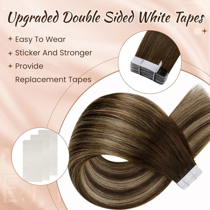 Hetto Tape in Extensions Echthaar Balayage Tape Extensions Echthaar Seidig Haarverlängerung Tape Ech