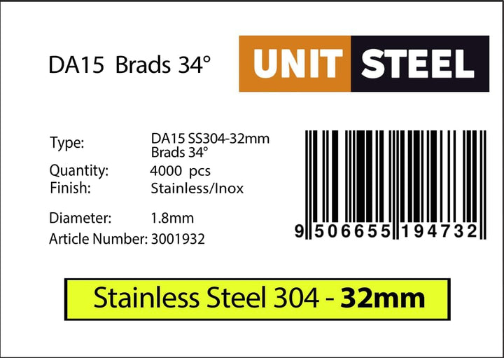34° Stauchkopfnägel - 1,8x32mm, 4.000 stück, Nägel für Druckluft-Nagler, DA15EGB, Rostfrei Stahl, fü