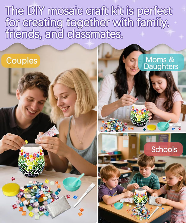Daity Mosaik bastelset Kinder Erwachsene Glasmosaik Vase set mosaiksteine zum basteln set kann Wasse