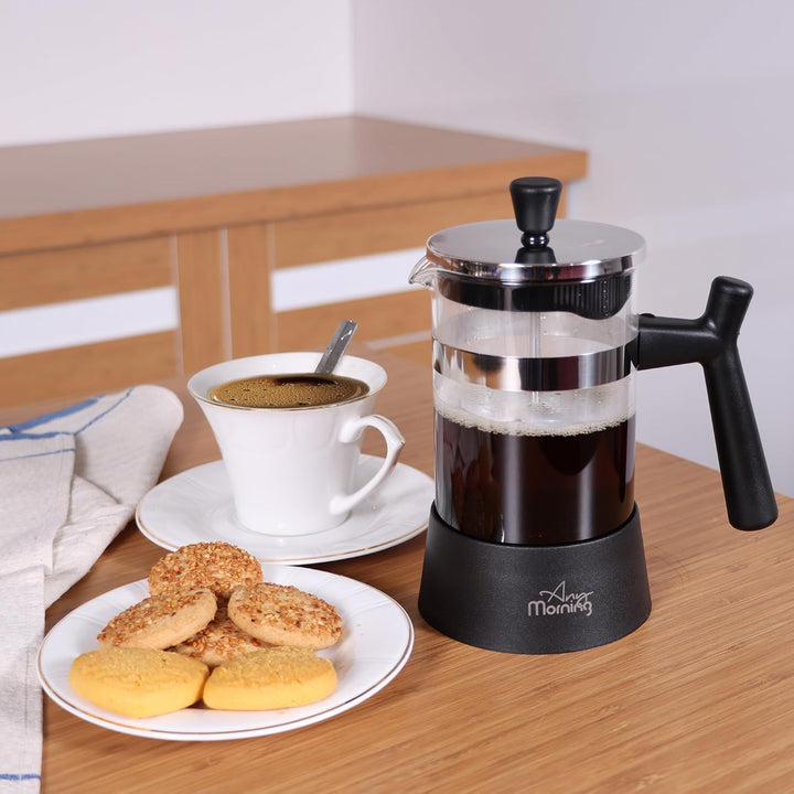 Any Morning French Press Kaffee- und Teebereiter mit feinmaschigen Edelstahlfiltern, Borosilikatglas