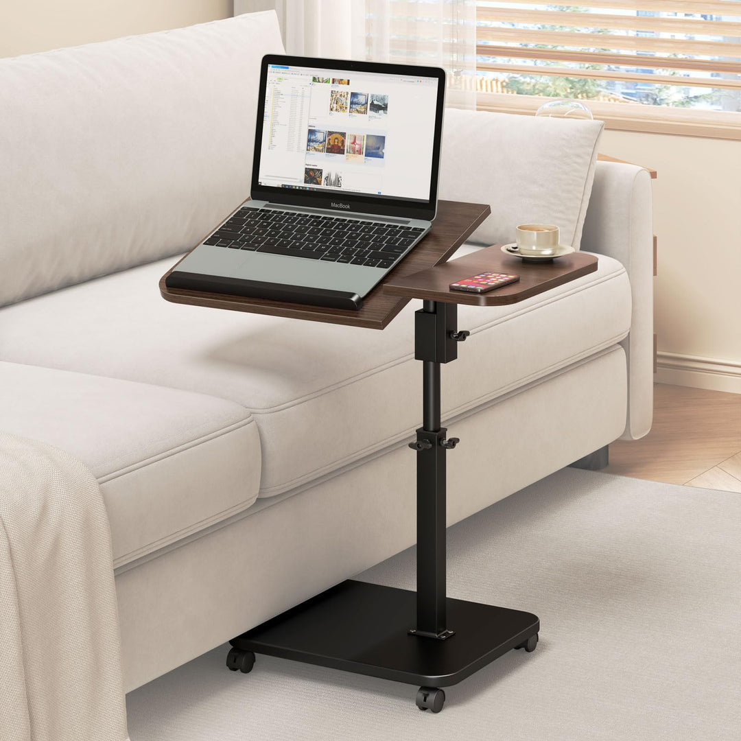Beistelltisch mit Rollen Höhenverstellbar, Holz Couch Beistelltische c Form 360° Rotierend, Top Kipp