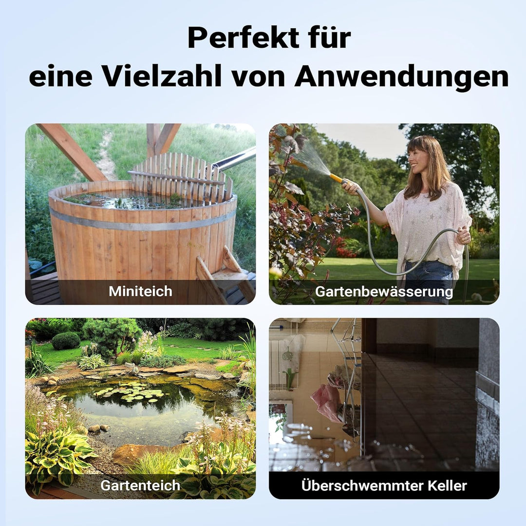 Wiltec Tauchpumpe mit Schwimmerschalter 1000 W, Tiefbrunnenpumpe bis 7 m Tiefe, Brunnenpumpe 30 m Fö