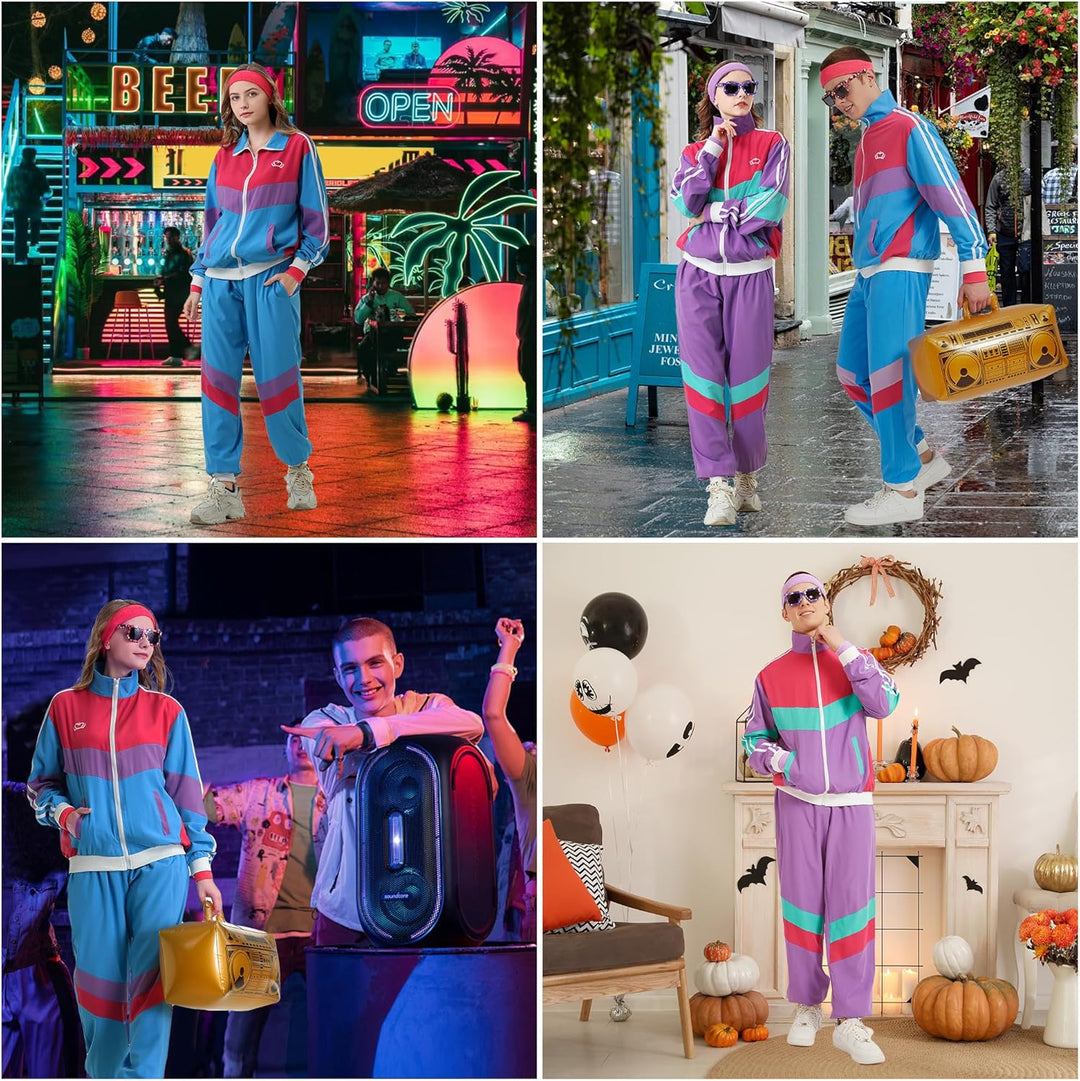 80er 90er Jahre Outfit Herren Damen 80er Jahre Trainingsanzug Jacke Hose Anzug, 80er Jahre Kostüm He