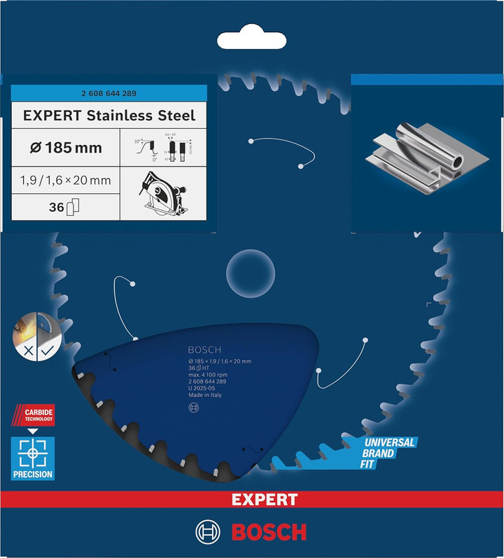 Bosch Professional Kreissägeblatt Expert for Stainless Steel (Edelstahl, 185 x 20 x 1,9 mm, 36 Zähne