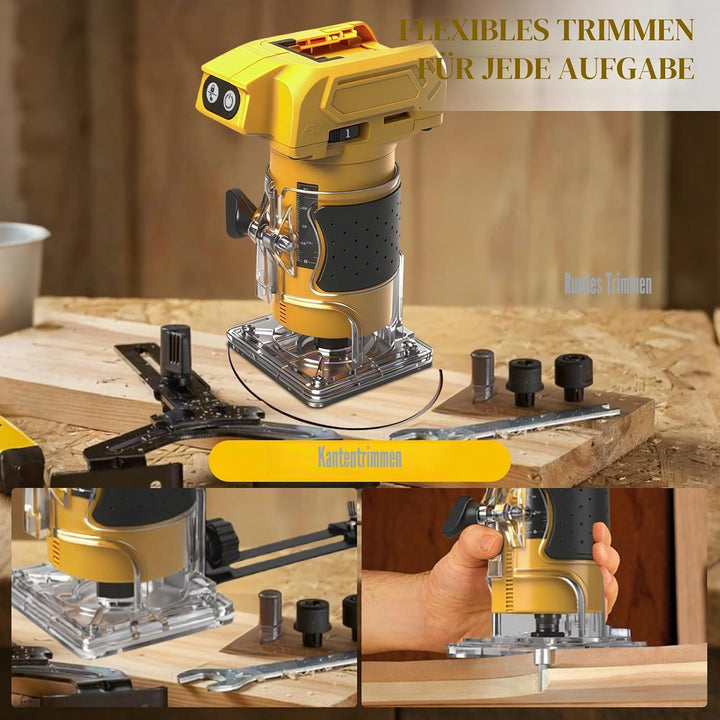 Akku Oberfräse kompatibel mit Dewalt 20V-Akku (ohne Akku), 800 W bürstenloser Holztrimmer mit 10000–