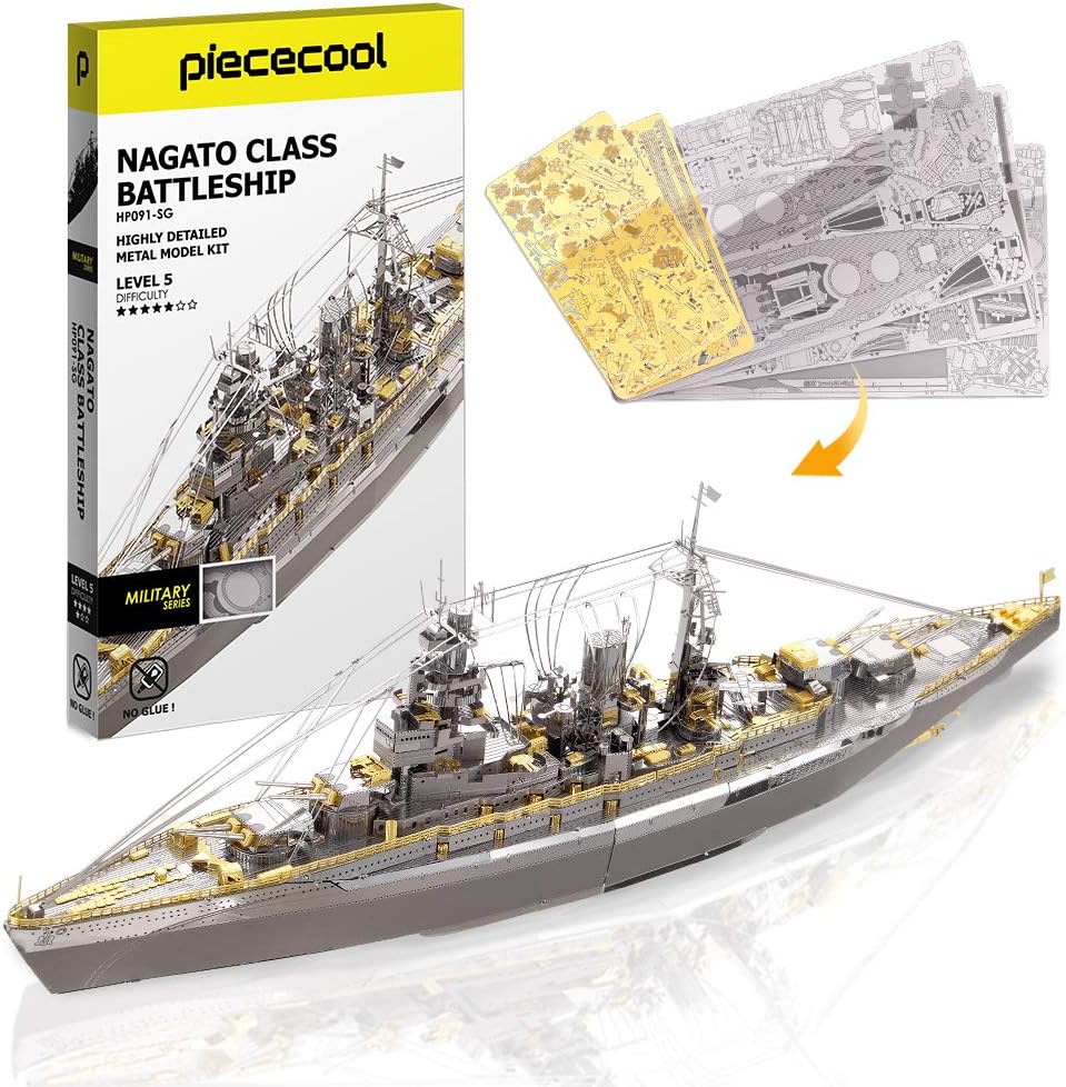 piececool Nagato Class Battleship HP091SG Highly Detailed Metal Model Kit,No Glue, 199 Pieces