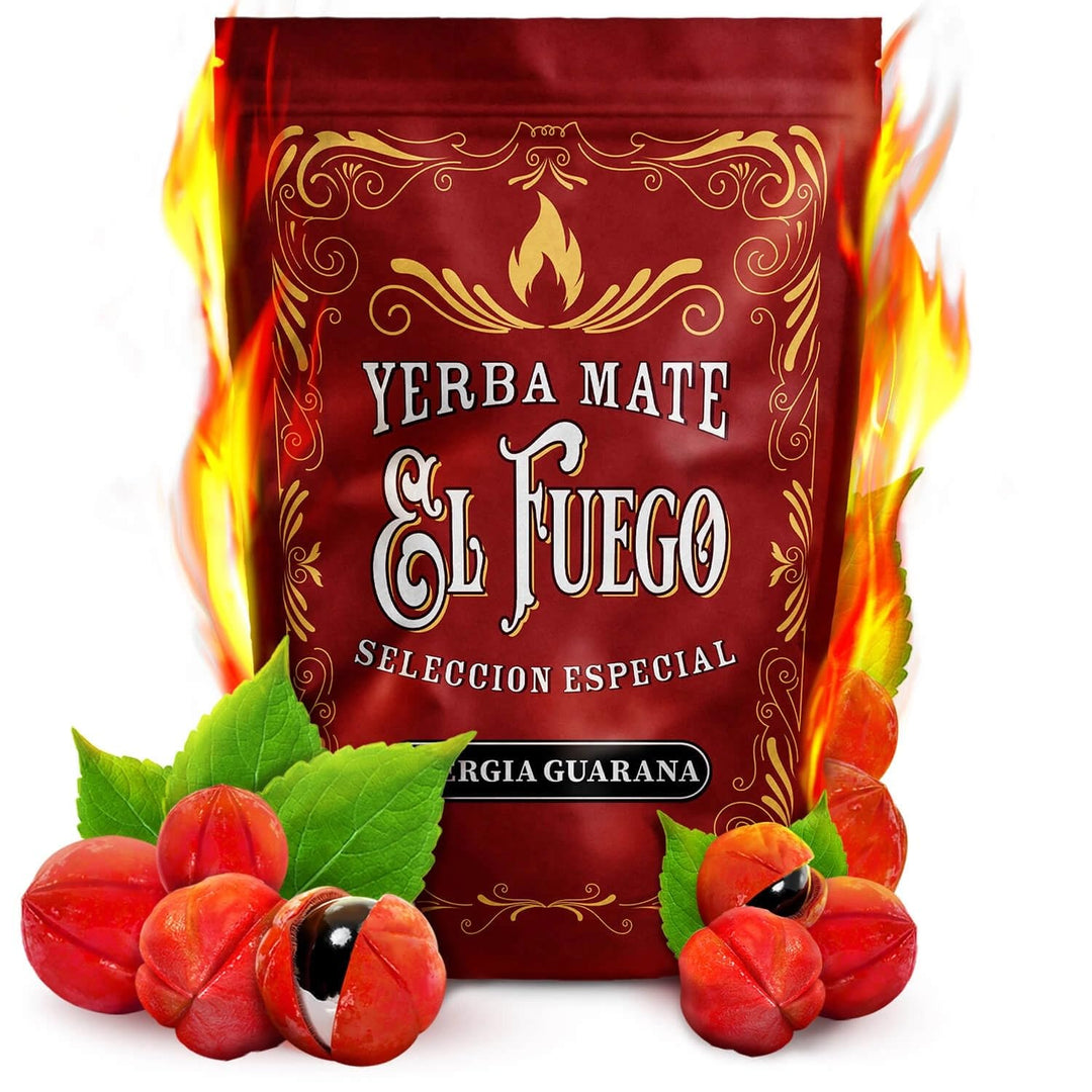 Verde Mate und El Fuego Mate Tee Set 1kg - Yerba Mate Energia Guarana 2x500g - Keramik Mate Becher,