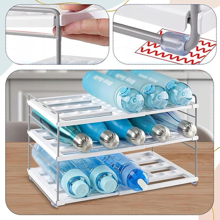 Flaschen Organizer Schrank Ausziehbar - 3 Ebenen Trinkflaschen Organizer für Wasserflaschen, Weisses
