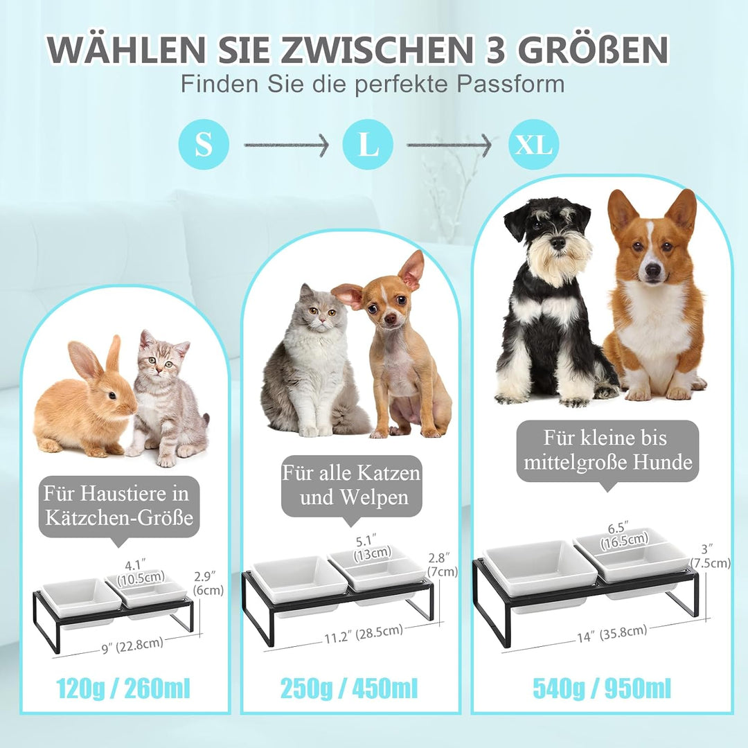 Hundenapf Keramik - Futternapf Hund Erhöht - Fressnapf für Mittelgrosse Hunde - Doppel Napf mit Stän