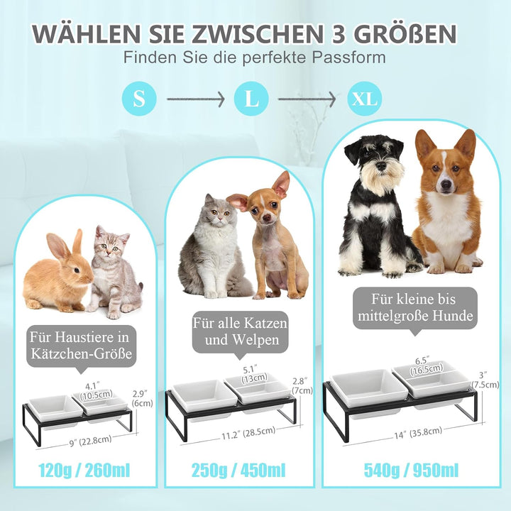 Hundenapf Keramik - Futternapf Hund Erhöht - Fressnapf für Mittelgrosse Hunde - Doppel Napf mit Stän