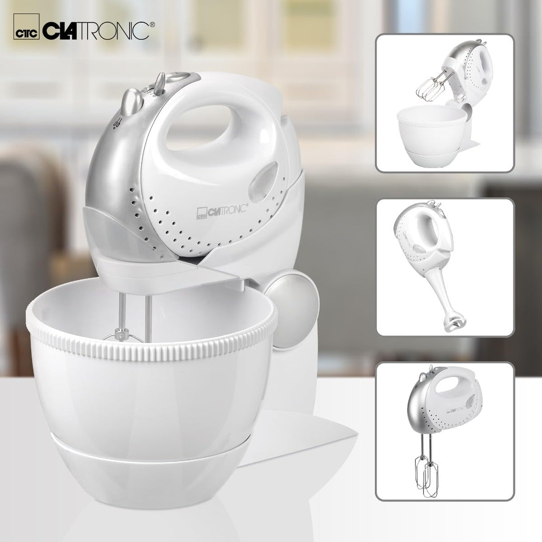 Clatronic 2in1 Handmixer-Set HMS 2739 mit Mixstab, Edelstahlquirle &amp; -knethaken, 5 Geschwindigkeitss