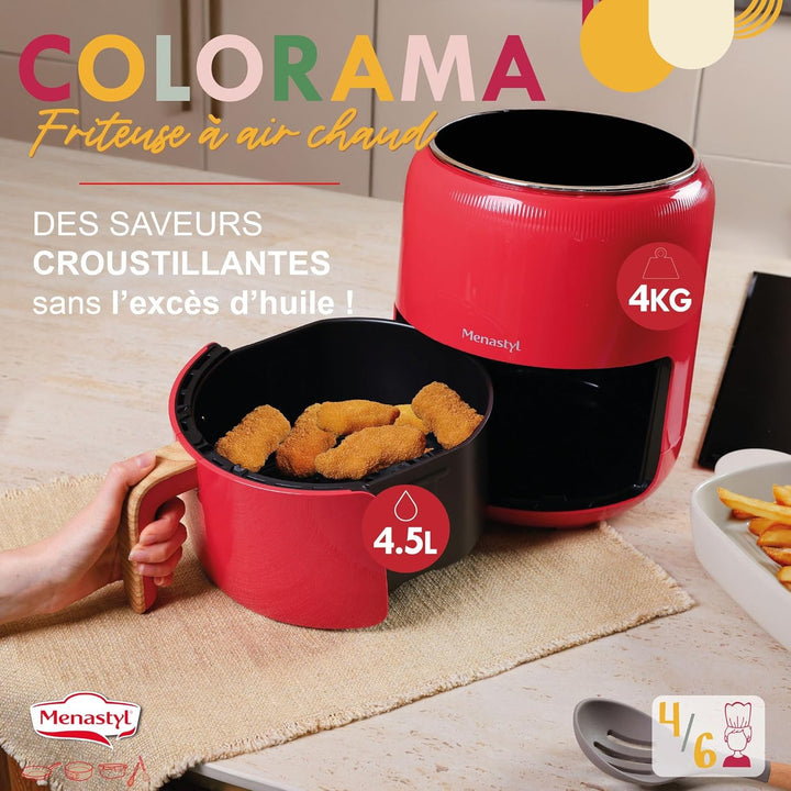 MENASTYL - Fritteuse ohne Heissluftöl Colorama – Magenta – ohne PFAS – 4,5 l – 8 Programme – Tempera