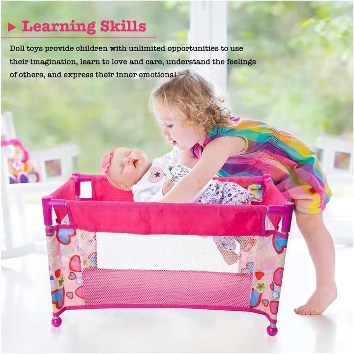 Toclsixz Puppenbett für 43 cm Puppe | Puppen Bett zubehör | Puppen reisebett für Baby Born | Geschen
