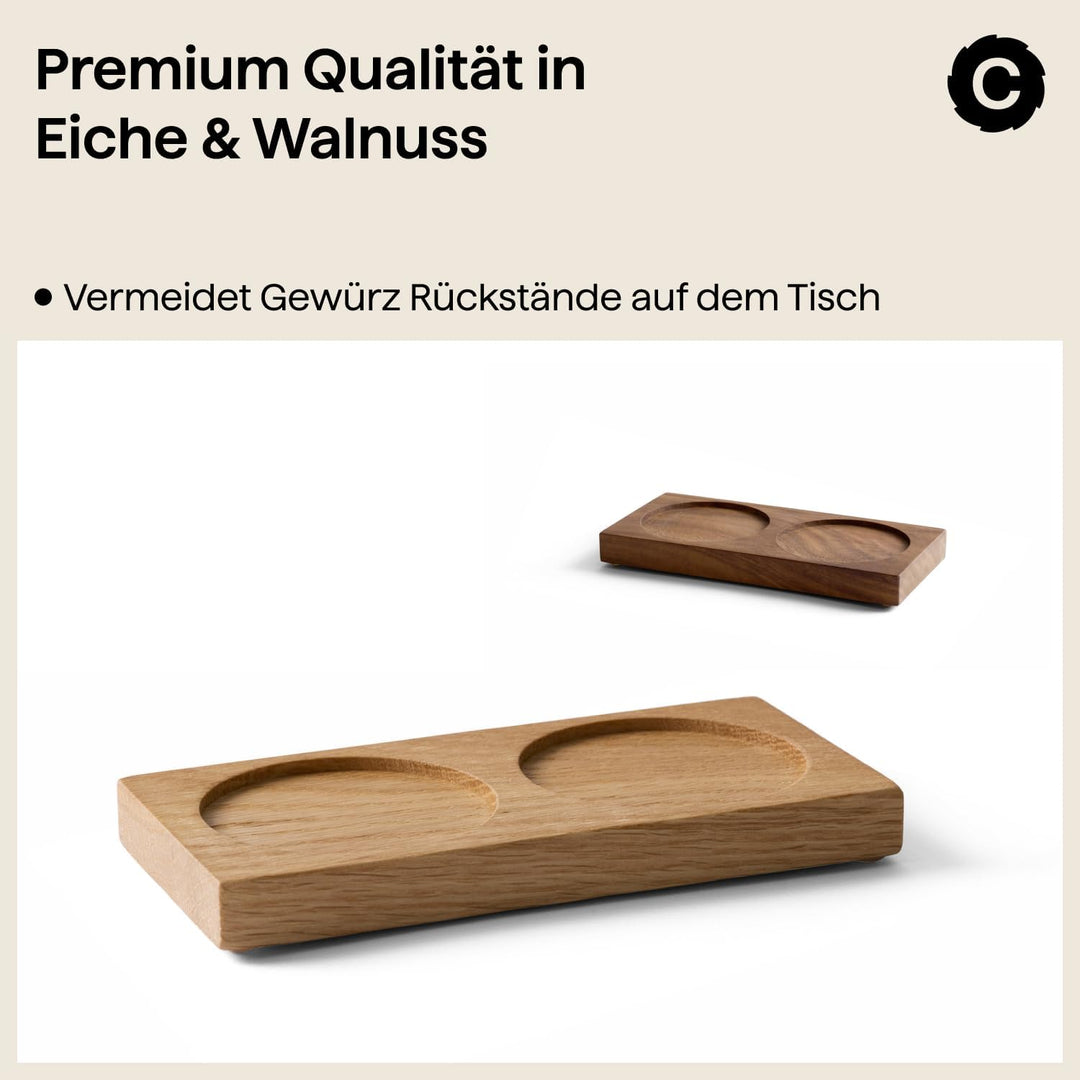 Crushgrind Mühlen-Tablett 2er - Mühlenuntersetzer Holz | Gewürzaufbewahrung und Küchen Organizer für