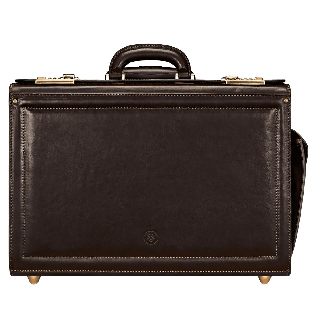 Maxwell Scott Handgefertigter Luxus Leder Pilotenkoffer mit Rollen VareseW in Dunkelbraun, Dunkelbra
