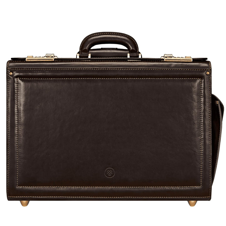 Maxwell Scott Handgefertigter Luxus Leder Pilotenkoffer mit Rollen VareseW in Dunkelbraun, Dunkelbra