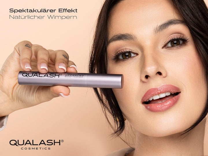Mascara mit Wimpernserum-Effekt – QUALASH® Volume Max 10 ml – schwarze Wimperntusche für extremes Vo