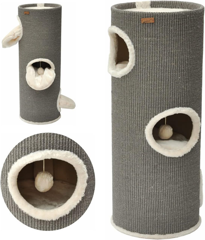 nanook Kratztonne Kratzbaum Oskar - Spieltonne für Katzen XXL mit 3 Höhlen und Spielball - Höhe 100