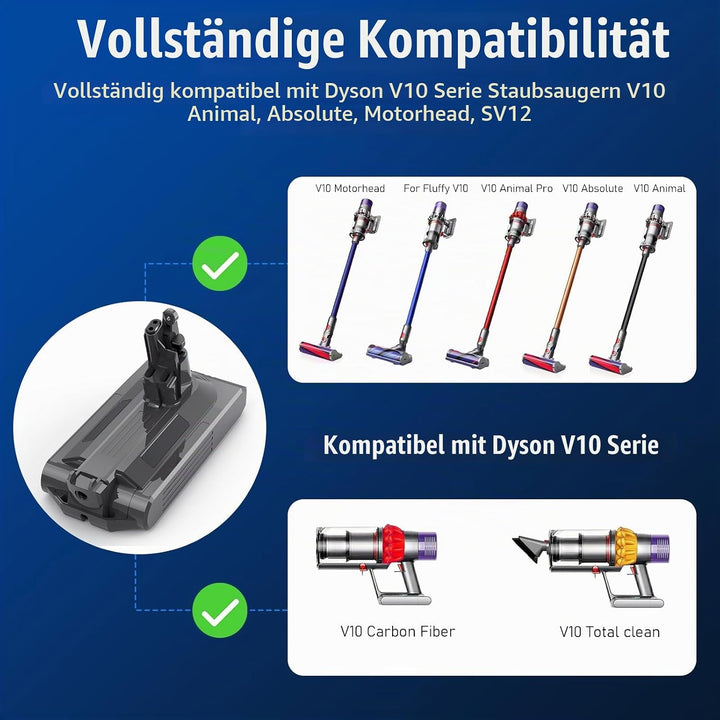ARyee V10 Akku kompatibel mit Dyson V10 Animal V10 Absolute V10 Motorhead V10 Fluffy V10 Total Clean