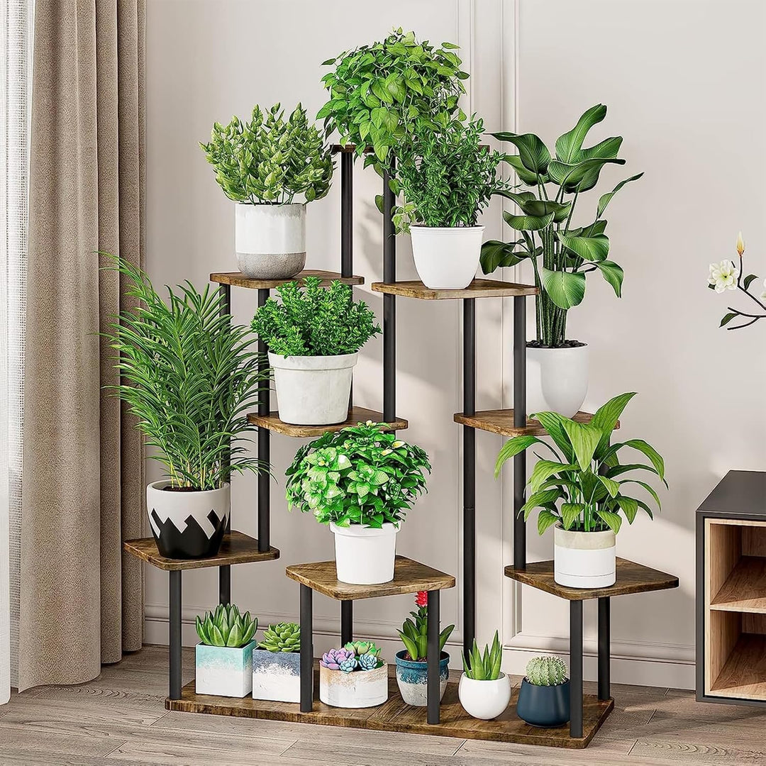 YOCOMEY 9-Tier Hölzern Blumenregal Pflanzenregal, Mehrstöckig Blumenständer Pflanzenständer Blumenba