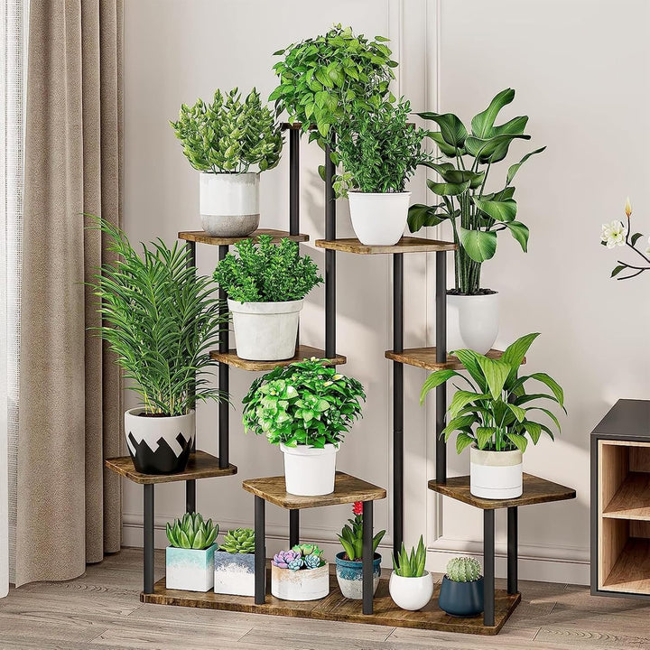 YOCOMEY 9-Tier Hölzern Blumenregal Pflanzenregal, Mehrstöckig Blumenständer Pflanzenständer Blumenba