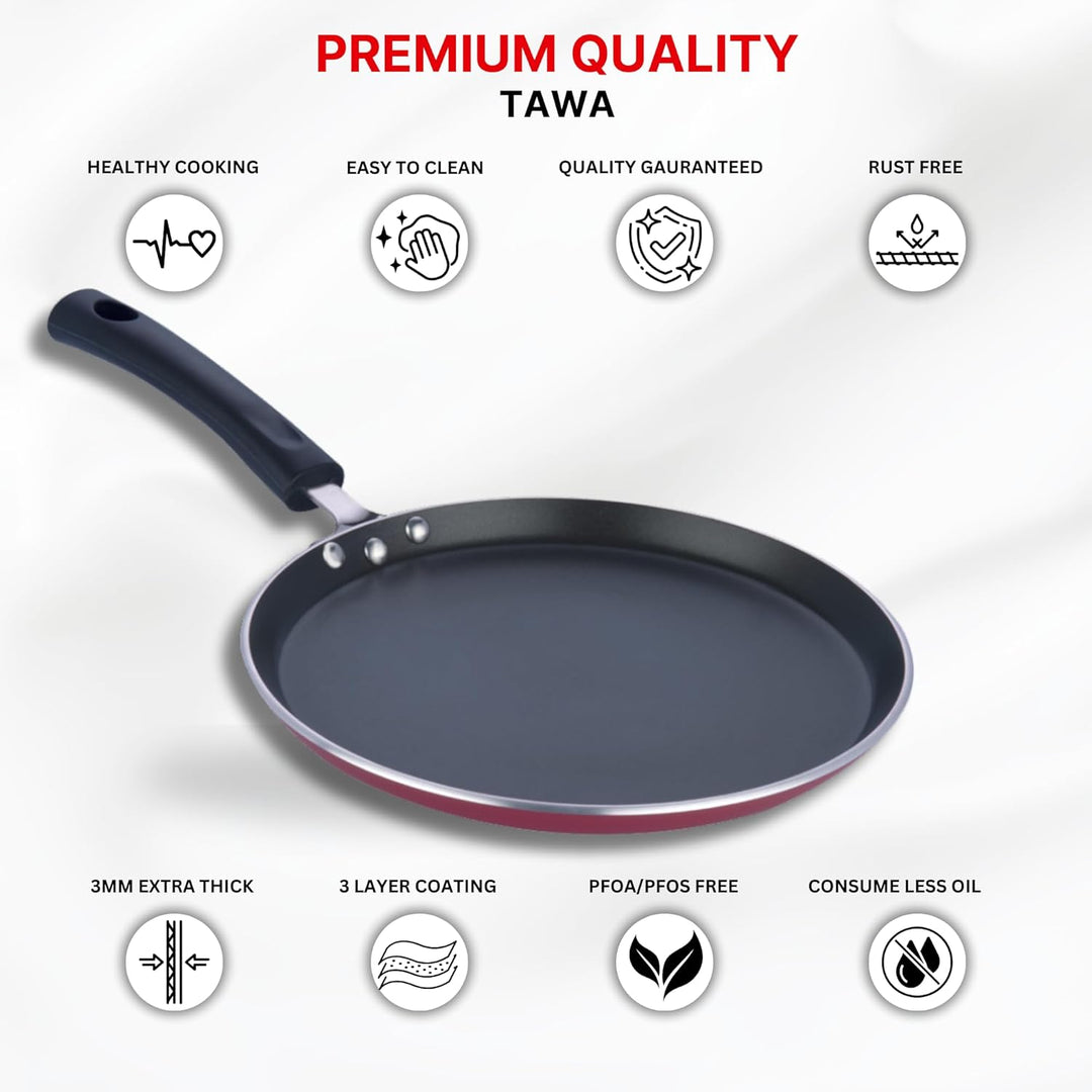 Vinod Cookware Zest Dosa Tawa Dosa Antihaftbeschichtung, Induktionsgeeignet, 25 cm, Rot / Schwarz 25
