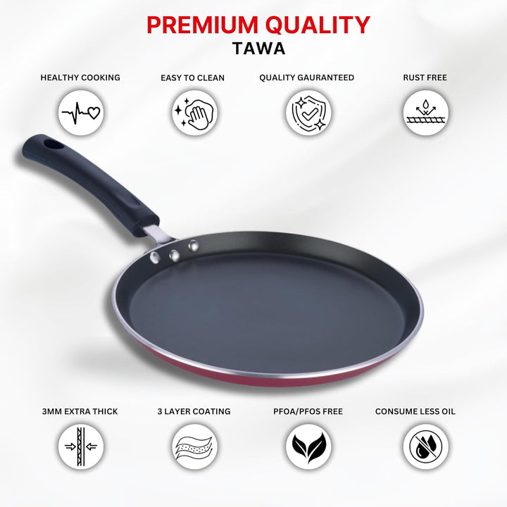 Vinod Cookware Zest Dosa Tawa Dosa Antihaftbeschichtung, Induktionsgeeignet, 25 cm, Rot / Schwarz 25