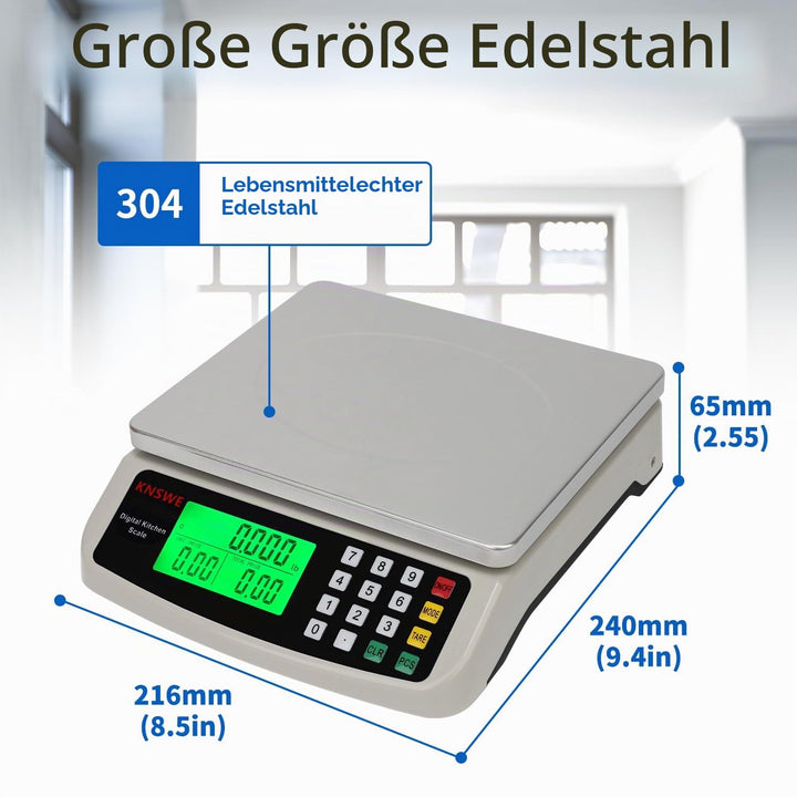 Waage Küchenwaage Gross Edelstahl Digitalwaage 10kg zum Gastronomie Messen von Fleisch Wurst so Weit