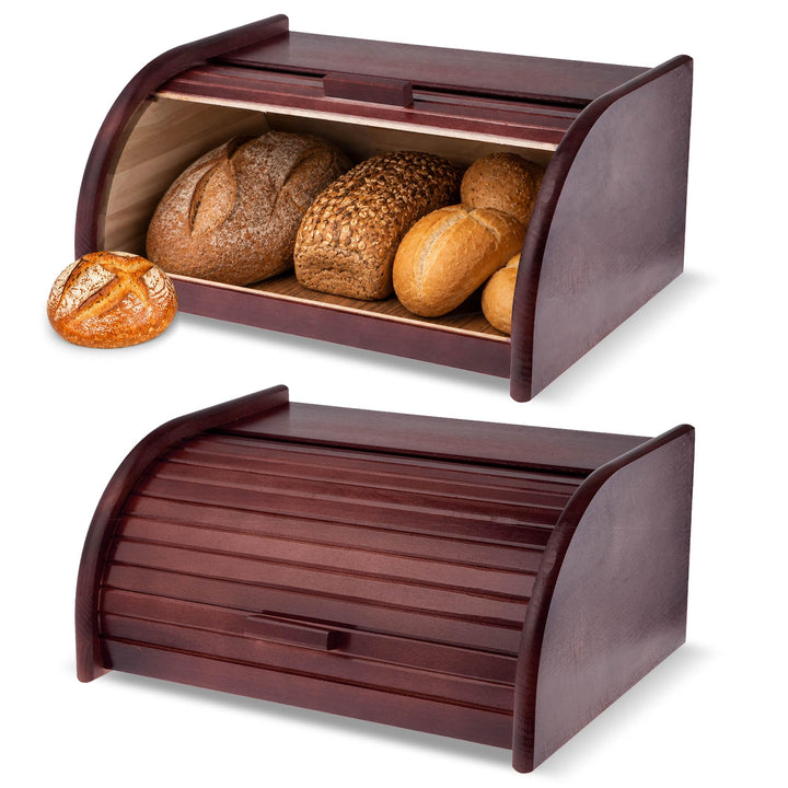 KADAX geräumiger Brotkasten aus hochqualitativem Holz, Brotbehälter mit Rolldeckel für längere frisc