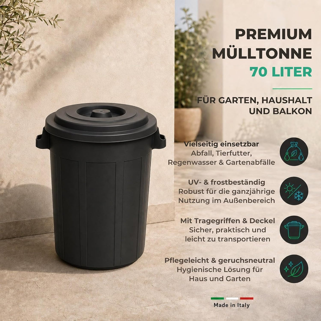 YourCasa Mülltonne 70L - Mülleimer mit Deckel verschliessbar - Tonne mit Trageriffen für Garten - Fu