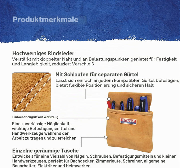 Faithfull Nageltasche mit Einzeltasche – Werkzeugtasche mit Gürtelschlaufe für Zimmerleute, Dachdeck