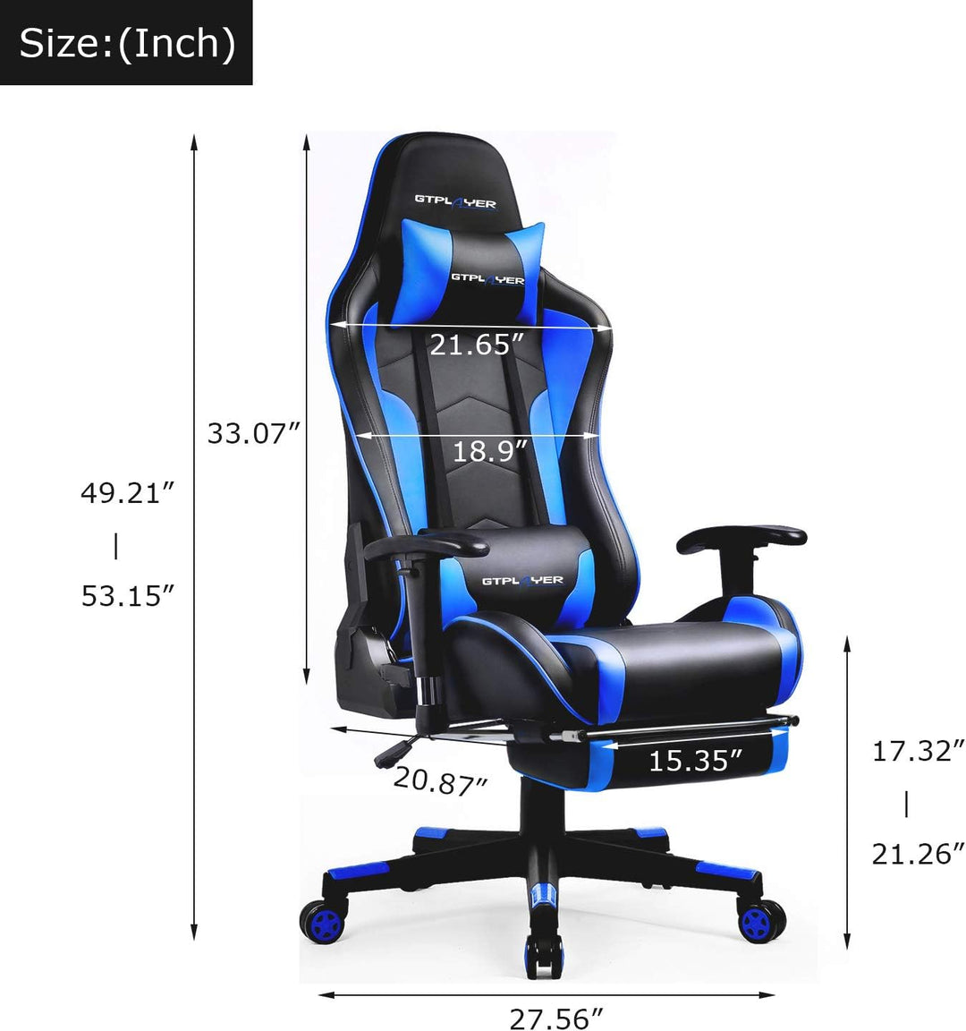GTPLAYER Gaming Stuhl Gamer Stuhl mit Fussstütze Bluetooth Lautsprecher Ergonomischer Bürostuhl Comp