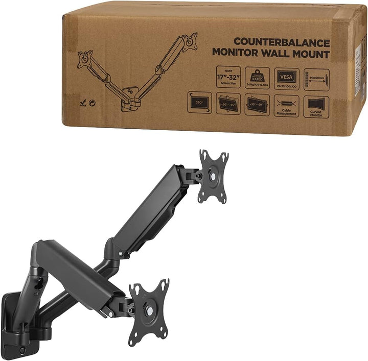 LogiLink BP0146 - Monitorwandhalterung 2-Fach, 17 32", Gasdruckfeder, 90 540 mm, Schwarz