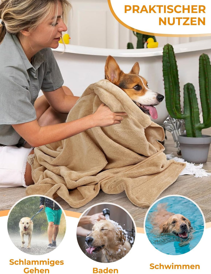 Hundebademantel Schnell Trocknend Badetuch aus Mikrofaser, Einstellbar Hundehandtuch mit Klettversch