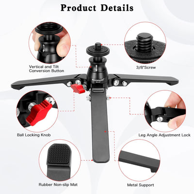 Koolehaoda Mini Stativ Desktop Stativ Universelle 3 Fuss Einbeinstativ-Stützbasis Ständer Einbeinsta