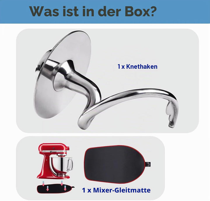 Knethaken Edelstahl für KitchenAid 4,5–5 Quart Mittelgrosse Küchenmaschinen mit kippbarem Motorkopf,