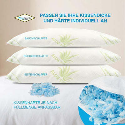 MaxxGoods Nackenstützkissen 42x70cm aus Gel-Schaum-Sticks + Baumwollbezug Aloe Vera Bezug - Kühlkiss